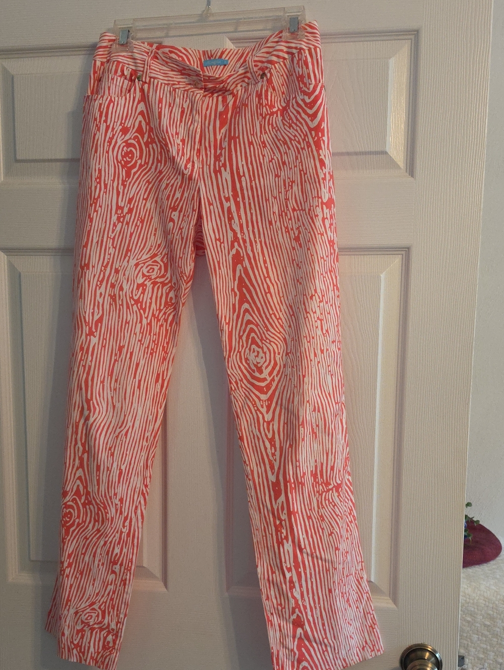 J. McLaughlin Coral and White Striped Print Pants